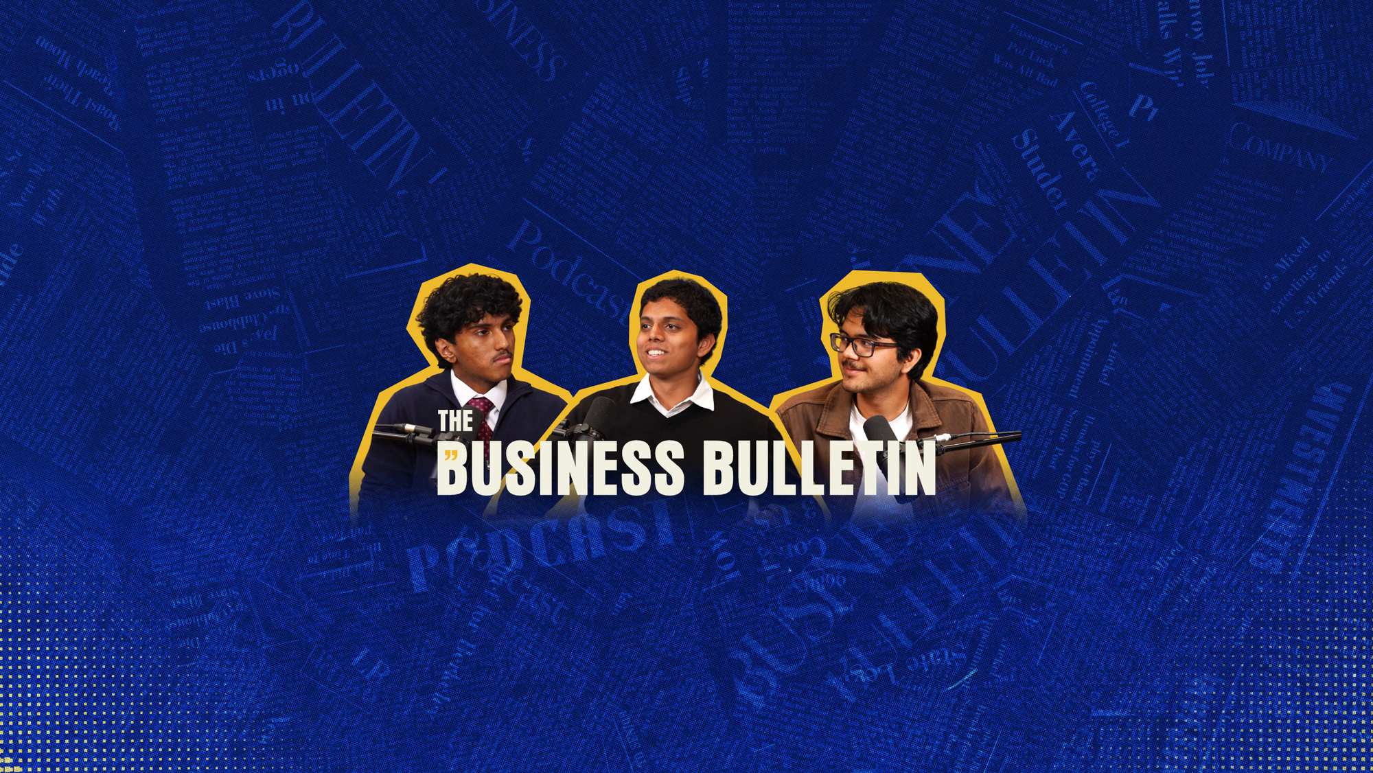 The Business Bulletin team at their podcast microphones